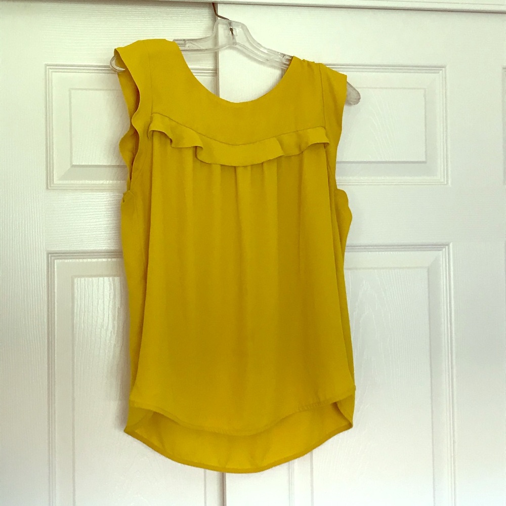 3/$18 Loft marigold yellow sleeveless ruffle blouse